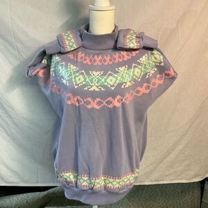 Vintage 80s Alison Craig Purple Knit Sweater with Pink and Green Pattern
